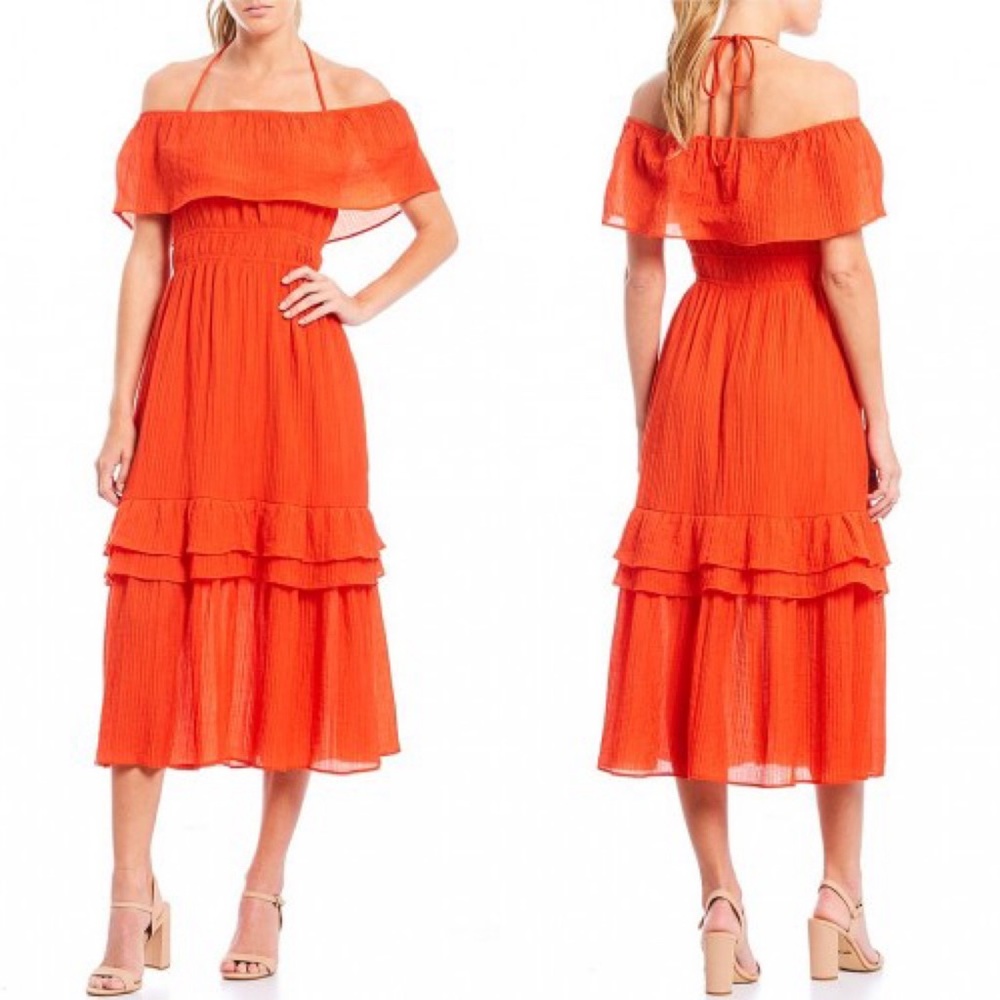 NEW Endless Rose Orange Tiered Midi Dress Small